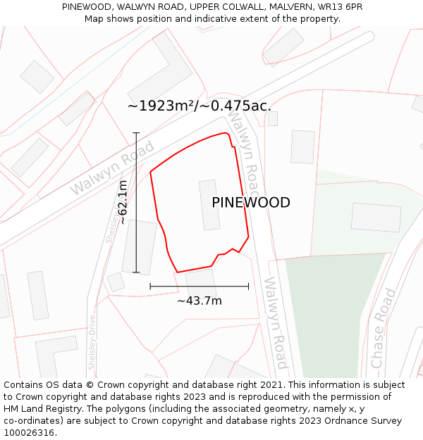 PINEWOOD, WALWYN ROAD, UPPER COLWALL, MALVERN, WR13 6PR: Plot and title map