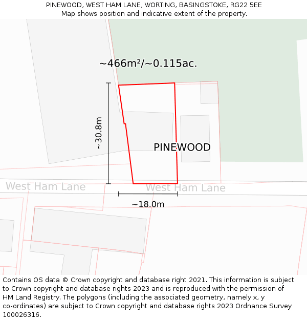 PINEWOOD, WEST HAM LANE, WORTING, BASINGSTOKE, RG22 5EE: Plot and title map