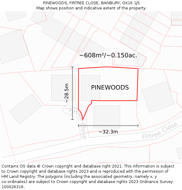 PINEWOODS, FIRTREE CLOSE, BANBURY, OX16 1JS: Plot and title map