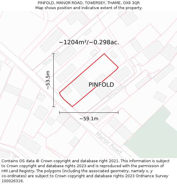 PINFOLD, MANOR ROAD, TOWERSEY, THAME, OX9 3QR: Plot and title map