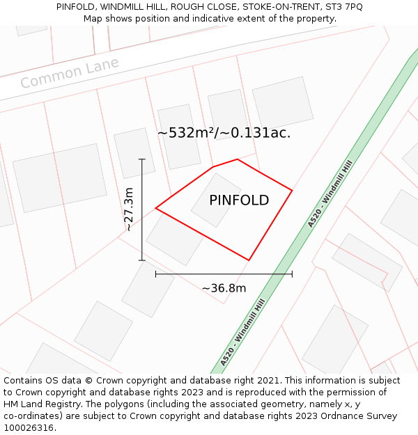 PINFOLD, WINDMILL HILL, ROUGH CLOSE, STOKE-ON-TRENT, ST3 7PQ: Plot and title map