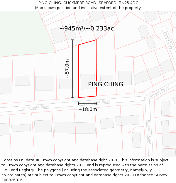 PING CHING, CUCKMERE ROAD, SEAFORD, BN25 4DG: Plot and title map