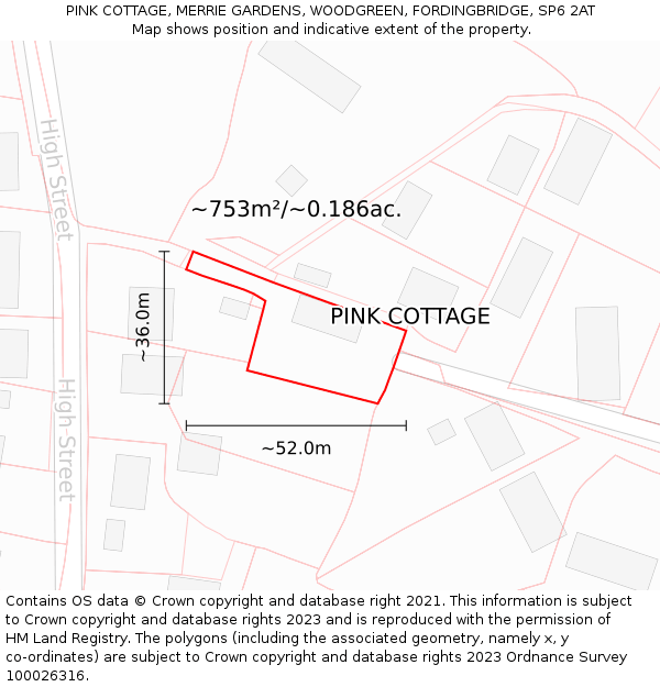 PINK COTTAGE, MERRIE GARDENS, WOODGREEN, FORDINGBRIDGE, SP6 2AT: Plot and title map