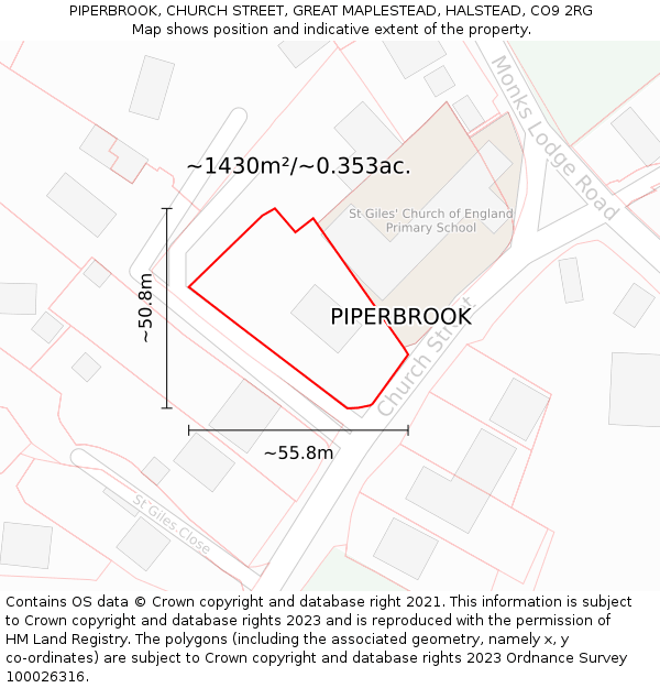 PIPERBROOK, CHURCH STREET, GREAT MAPLESTEAD, HALSTEAD, CO9 2RG: Plot and title map