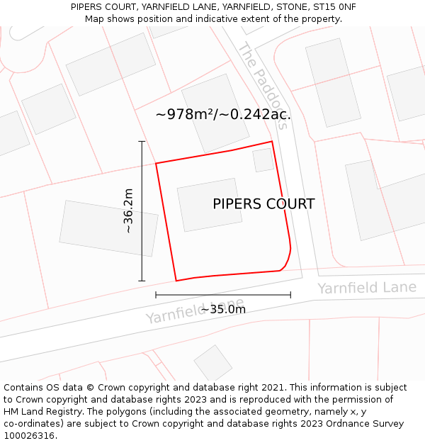 PIPERS COURT, YARNFIELD LANE, YARNFIELD, STONE, ST15 0NF: Plot and title map