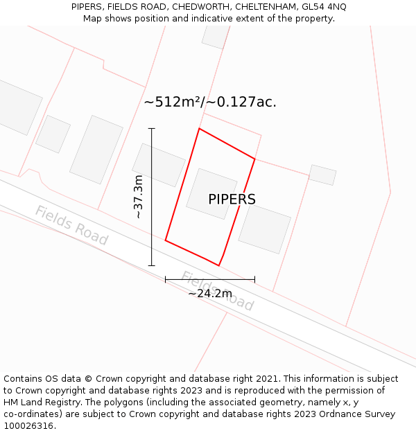 PIPERS, FIELDS ROAD, CHEDWORTH, CHELTENHAM, GL54 4NQ: Plot and title map