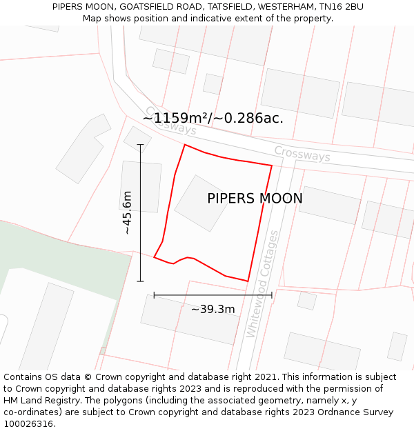 PIPERS MOON, GOATSFIELD ROAD, TATSFIELD, WESTERHAM, TN16 2BU: Plot and title map