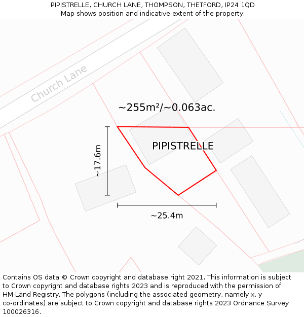 PIPISTRELLE, CHURCH LANE, THOMPSON, THETFORD, IP24 1QD: Plot and title map