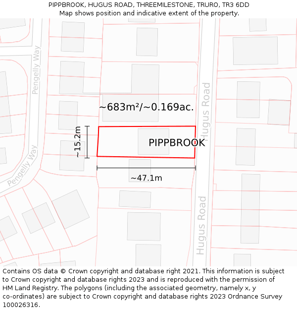 PIPPBROOK, HUGUS ROAD, THREEMILESTONE, TRURO, TR3 6DD: Plot and title map