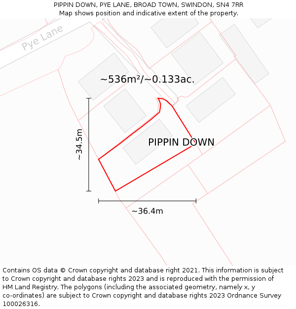 PIPPIN DOWN, PYE LANE, BROAD TOWN, SWINDON, SN4 7RR: Plot and title map