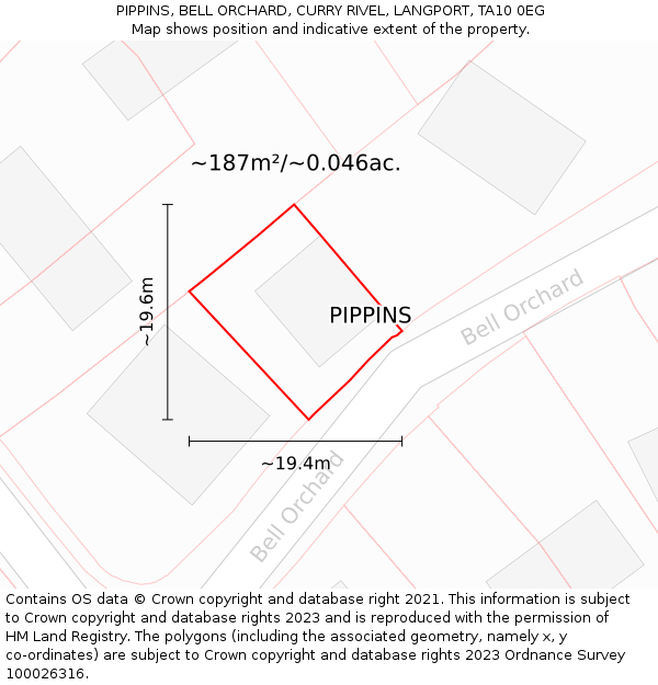 PIPPINS, BELL ORCHARD, CURRY RIVEL, LANGPORT, TA10 0EG: Plot and title map