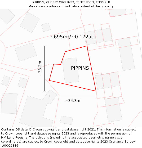 PIPPINS, CHERRY ORCHARD, TENTERDEN, TN30 7LP: Plot and title map