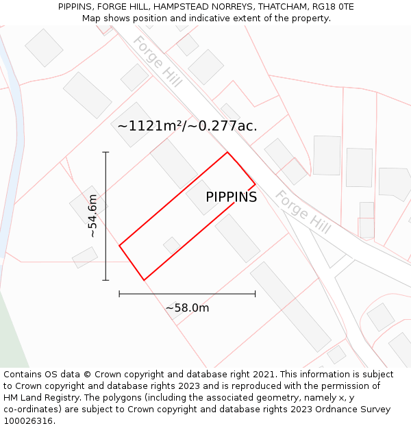 PIPPINS, FORGE HILL, HAMPSTEAD NORREYS, THATCHAM, RG18 0TE: Plot and title map