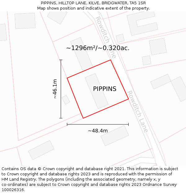 PIPPINS, HILLTOP LANE, KILVE, BRIDGWATER, TA5 1SR: Plot and title map