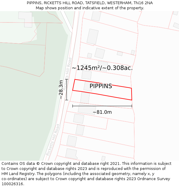 PIPPINS, RICKETTS HILL ROAD, TATSFIELD, WESTERHAM, TN16 2NA: Plot and title map