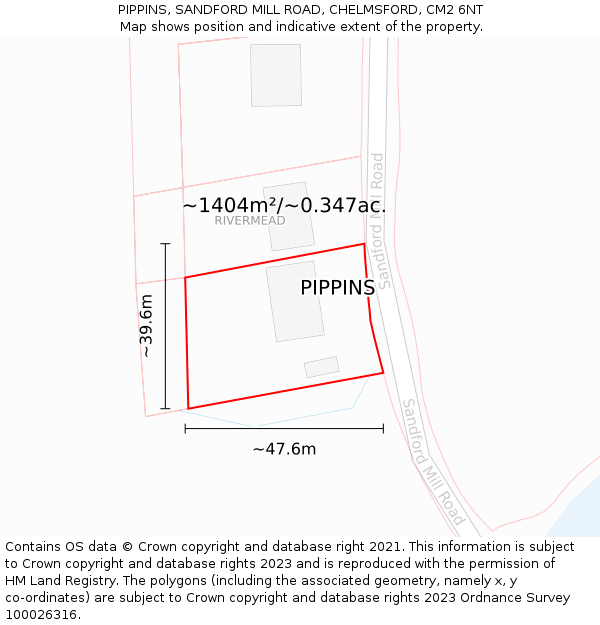 PIPPINS, SANDFORD MILL ROAD, CHELMSFORD, CM2 6NT: Plot and title map