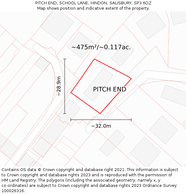 PITCH END, SCHOOL LANE, HINDON, SALISBURY, SP3 6DZ: Plot and title map