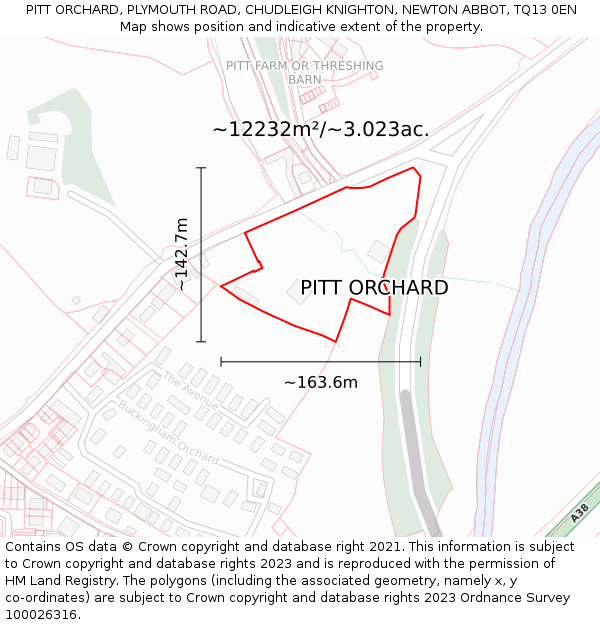 PITT ORCHARD, PLYMOUTH ROAD, CHUDLEIGH KNIGHTON, NEWTON ABBOT, TQ13 0EN: Plot and title map