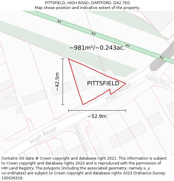 PITTSFIELD, HIGH ROAD, DARTFORD, DA2 7EG: Plot and title map