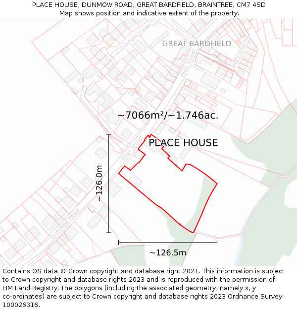 PLACE HOUSE, DUNMOW ROAD, GREAT BARDFIELD, BRAINTREE, CM7 4SD: Plot and title map