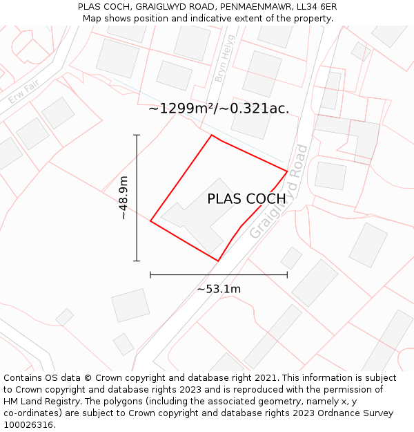 PLAS COCH, GRAIGLWYD ROAD, PENMAENMAWR, LL34 6ER: Plot and title map