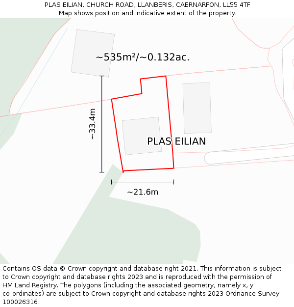 PLAS EILIAN, CHURCH ROAD, LLANBERIS, CAERNARFON, LL55 4TF: Plot and title map