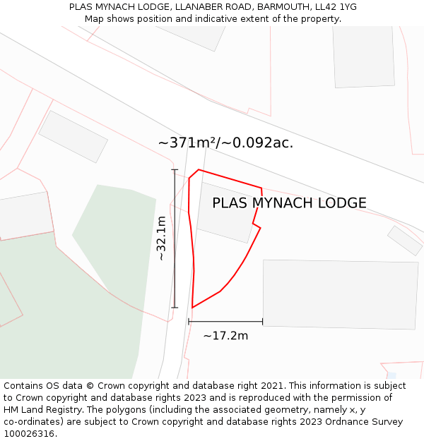 PLAS MYNACH LODGE, LLANABER ROAD, BARMOUTH, LL42 1YG: Plot and title map