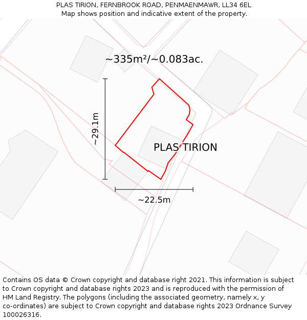 PLAS TIRION, FERNBROOK ROAD, PENMAENMAWR, LL34 6EL: Plot and title map