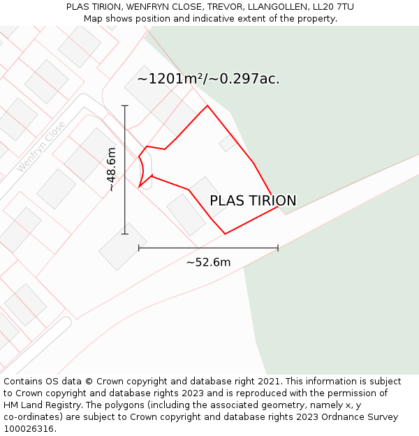 PLAS TIRION, WENFRYN CLOSE, TREVOR, LLANGOLLEN, LL20 7TU: Plot and title map