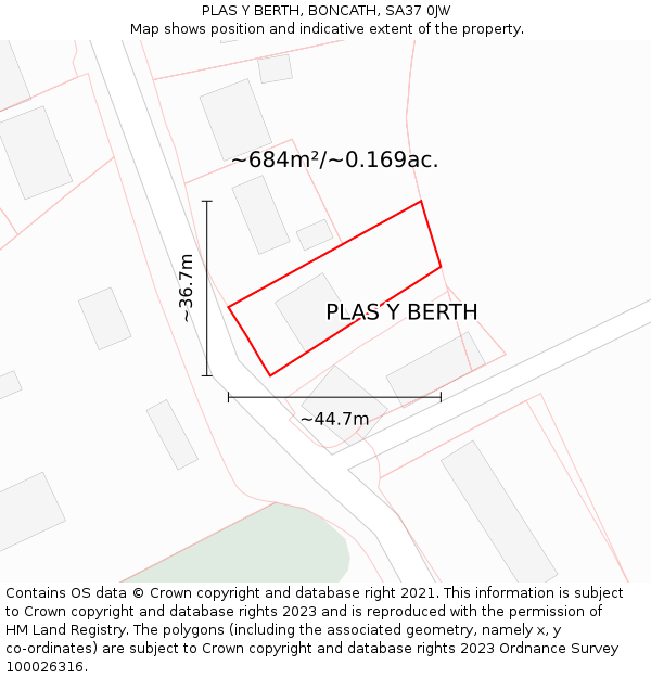 PLAS Y BERTH, BONCATH, SA37 0JW: Plot and title map