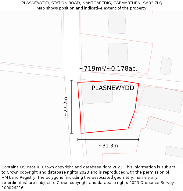 PLASNEWYDD, STATION ROAD, NANTGAREDIG, CARMARTHEN, SA32 7LQ: Plot and title map