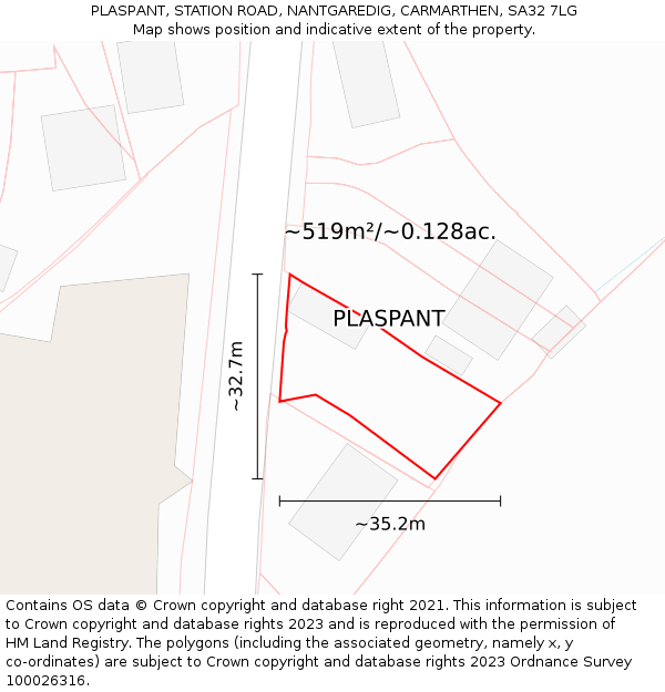 PLASPANT, STATION ROAD, NANTGAREDIG, CARMARTHEN, SA32 7LG: Plot and title map