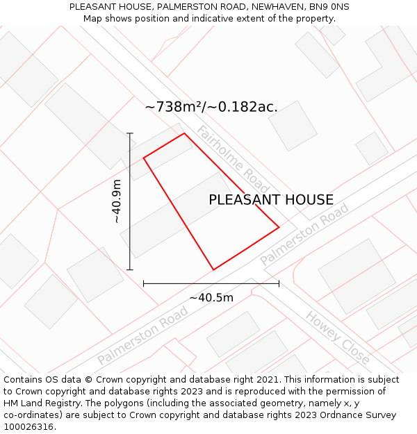 PLEASANT HOUSE, PALMERSTON ROAD, NEWHAVEN, BN9 0NS: Plot and title map