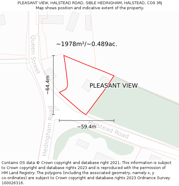 PLEASANT VIEW, HALSTEAD ROAD, SIBLE HEDINGHAM, HALSTEAD, CO9 3RJ: Plot and title map