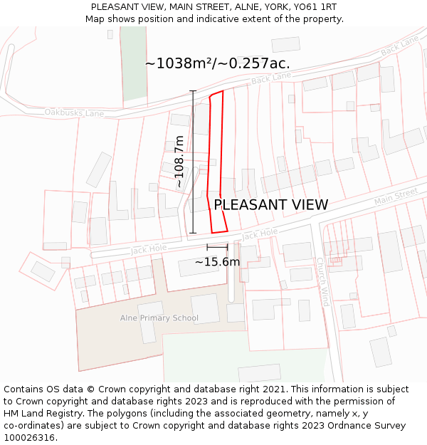 PLEASANT VIEW, MAIN STREET, ALNE, YORK, YO61 1RT: Plot and title map