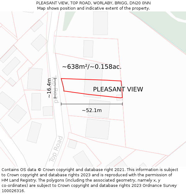 PLEASANT VIEW, TOP ROAD, WORLABY, BRIGG, DN20 0NN: Plot and title map