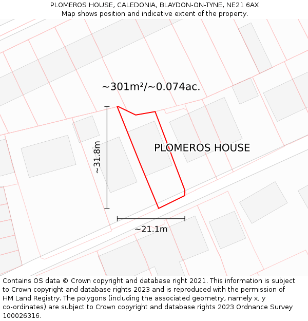 PLOMEROS HOUSE, CALEDONIA, BLAYDON-ON-TYNE, NE21 6AX: Plot and title map