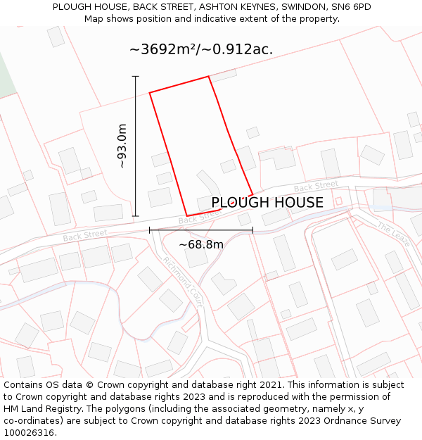 PLOUGH HOUSE, BACK STREET, ASHTON KEYNES, SWINDON, SN6 6PD: Plot and title map