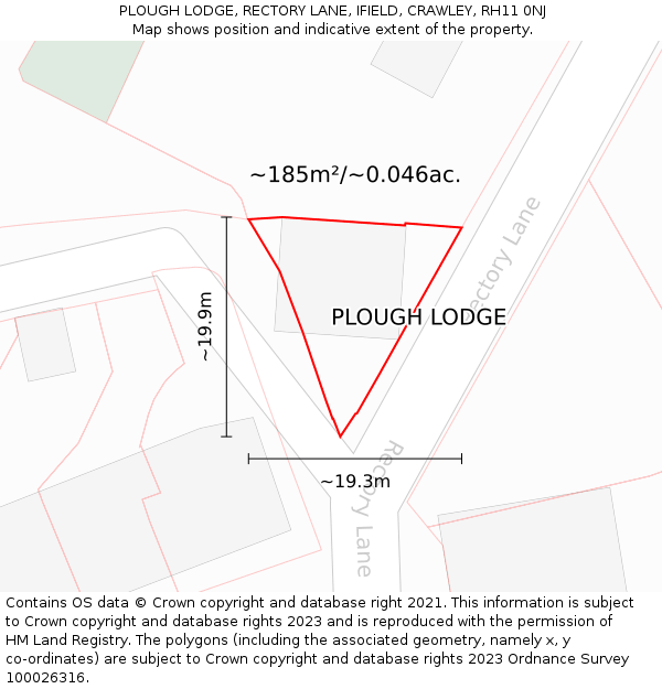 PLOUGH LODGE, RECTORY LANE, IFIELD, CRAWLEY, RH11 0NJ: Plot and title map