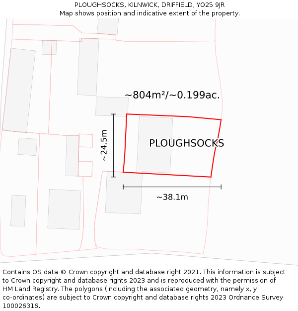 PLOUGHSOCKS, KILNWICK, DRIFFIELD, YO25 9JR: Plot and title map