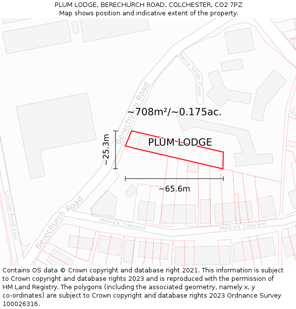 PLUM LODGE, BERECHURCH ROAD, COLCHESTER, CO2 7PZ: Plot and title map