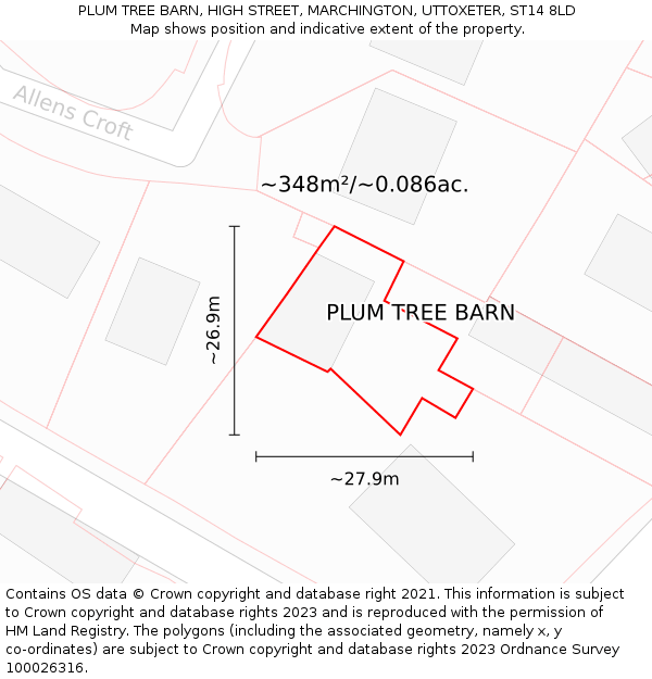 PLUM TREE BARN, HIGH STREET, MARCHINGTON, UTTOXETER, ST14 8LD: Plot and title map