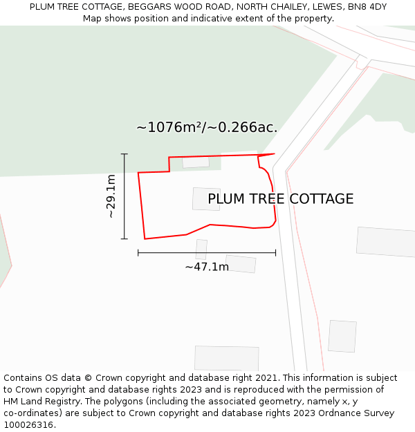 PLUM TREE COTTAGE, BEGGARS WOOD ROAD, NORTH CHAILEY, LEWES, BN8 4DY: Plot and title map