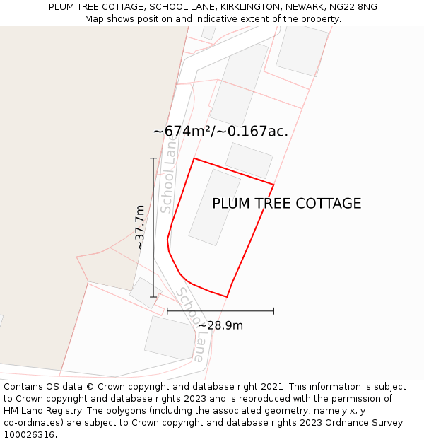 PLUM TREE COTTAGE, SCHOOL LANE, KIRKLINGTON, NEWARK, NG22 8NG: Plot and title map