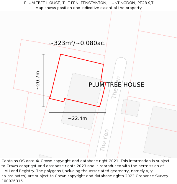 PLUM TREE HOUSE, THE FEN, FENSTANTON, HUNTINGDON, PE28 9JT: Plot and title map