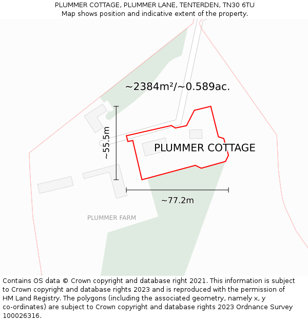 PLUMMER COTTAGE, PLUMMER LANE, TENTERDEN, TN30 6TU: Plot and title map