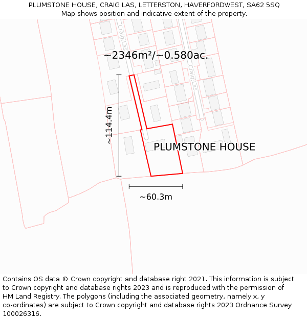 PLUMSTONE HOUSE, CRAIG LAS, LETTERSTON, HAVERFORDWEST, SA62 5SQ: Plot and title map