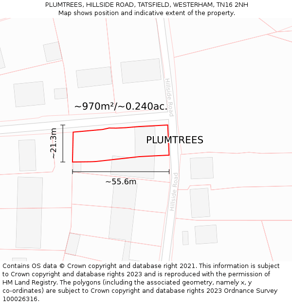 PLUMTREES, HILLSIDE ROAD, TATSFIELD, WESTERHAM, TN16 2NH: Plot and title map