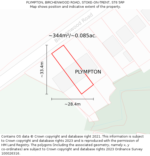 PLYMPTON, BIRCHENWOOD ROAD, STOKE-ON-TRENT, ST6 5RP: Plot and title map