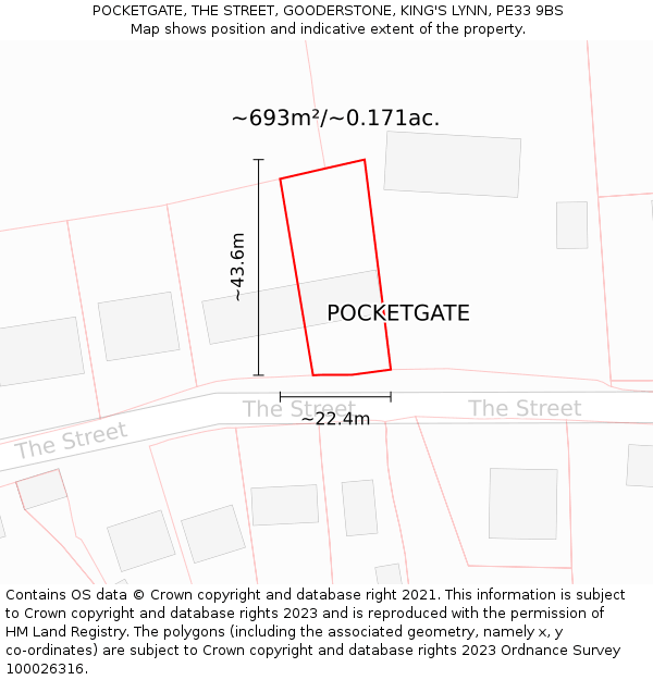 POCKETGATE, THE STREET, GOODERSTONE, KING'S LYNN, PE33 9BS: Plot and title map